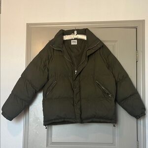 Zara Puffer Down Jacket | Olive Green